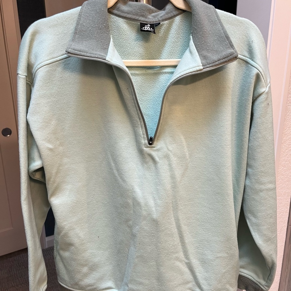Woolx Women's Half-Zip Sweater in Light Green and Gray